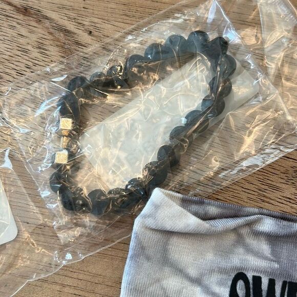 Fitness bundle "sweat is fat crying" grey tie-dye headband and stretch lava barb - Picture 2 of 3